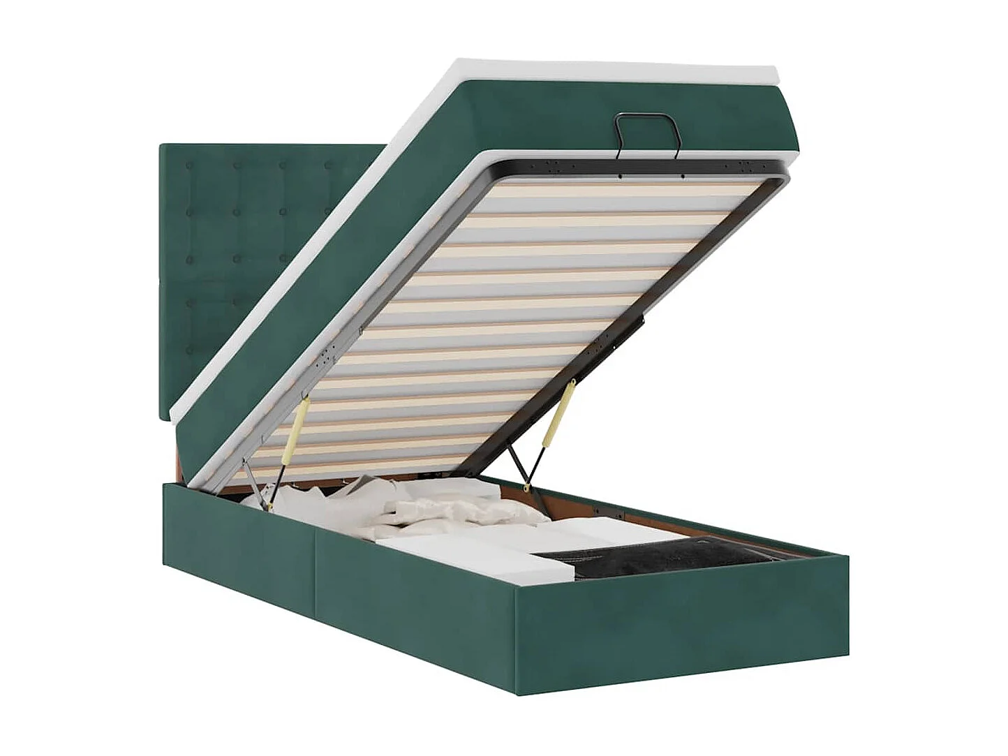 Estrutura de cama otomana  com colchões verde escuro Veludo
