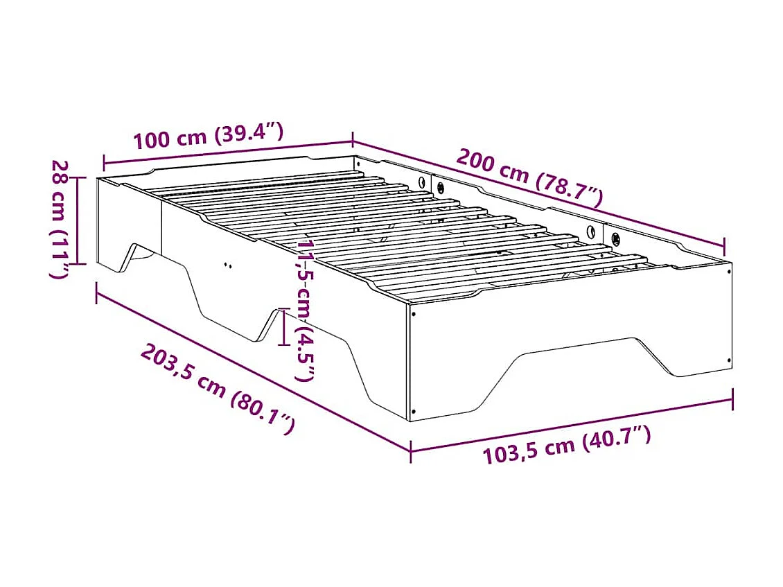 Cadre de lit sans matelas empilable cire marron 100x200 cm