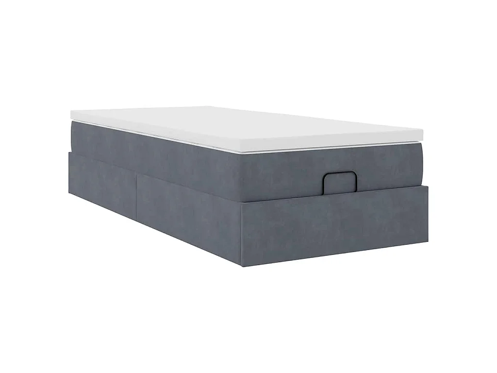 Cadre de lit ottoman avec matelas gris foncé 100x200 cm velours