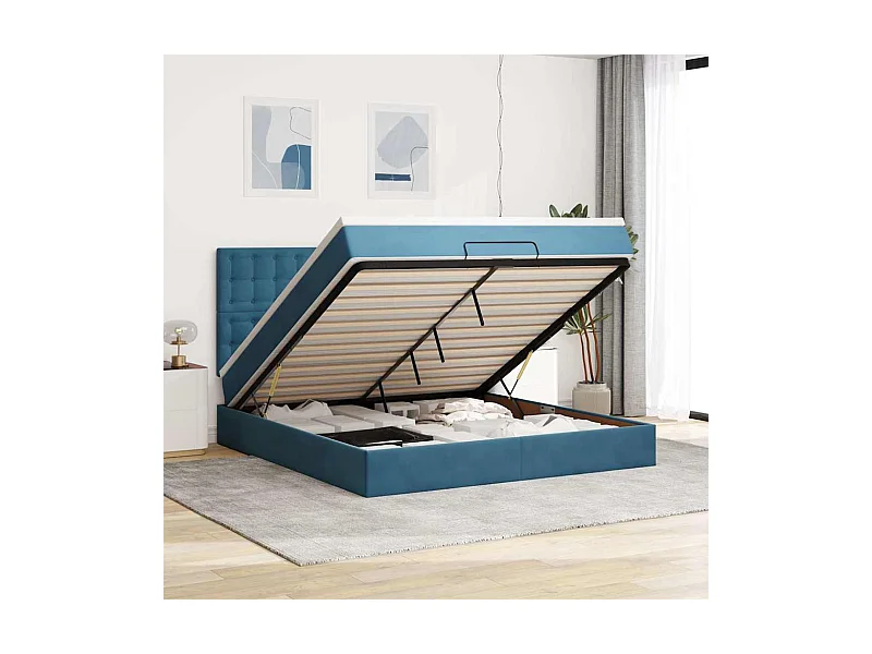 Ottoman-Bett mit Matratzen Dunkelblau 160x200 cm Samt