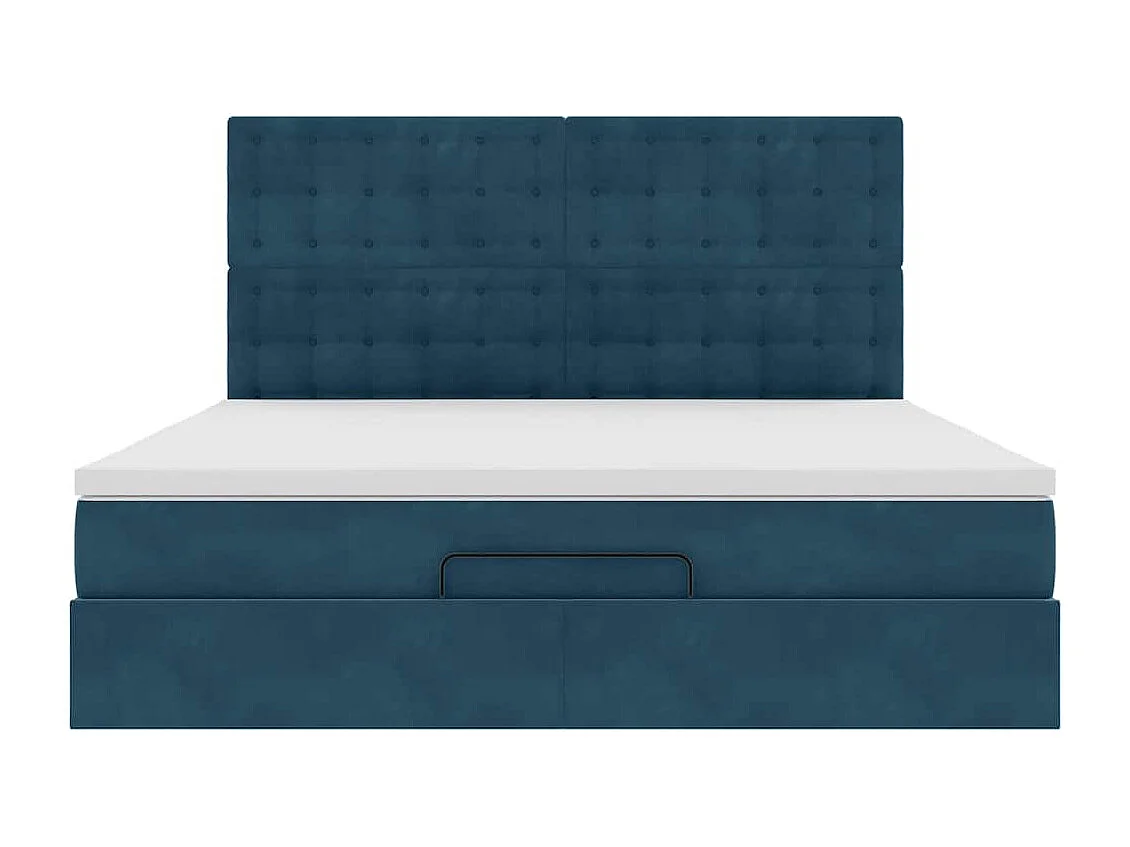 Cadre de lit ottoman avec matelas bleu foncé 160x200 cm velours