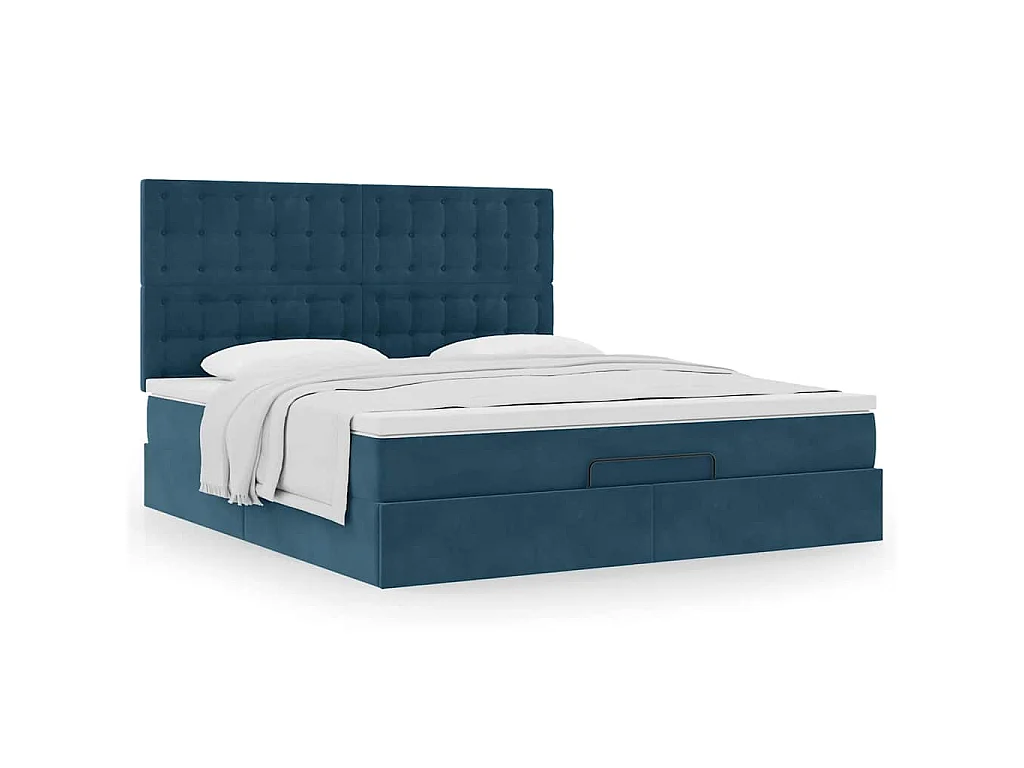 Cadre de lit ottoman avec matelas bleu foncé 160x200 cm velours