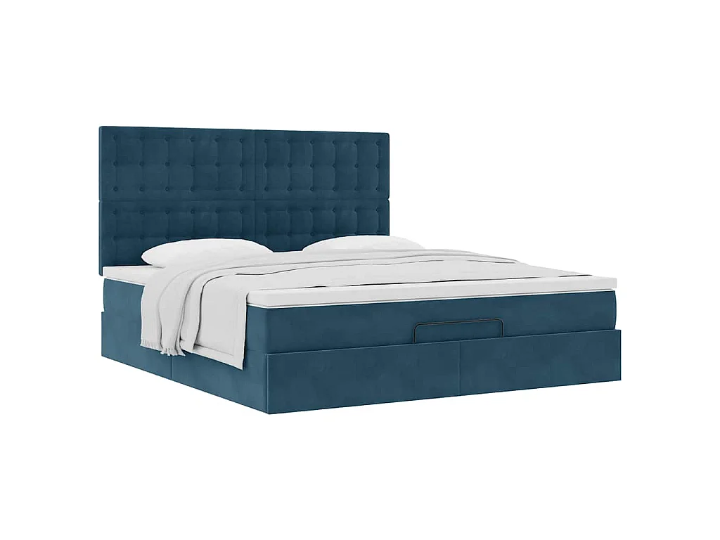 Cadre de lit ottoman avec matelas bleu foncé 160x200 cm velours