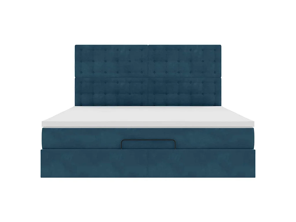 Cadre de lit ottoman avec matelas bleu foncé 160x200 cm velours