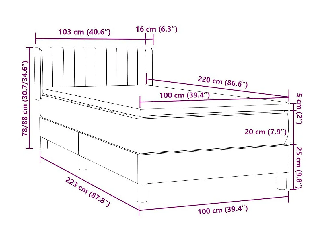 Boxspringbett mit Matratze Rosa 100x220 cm Samt