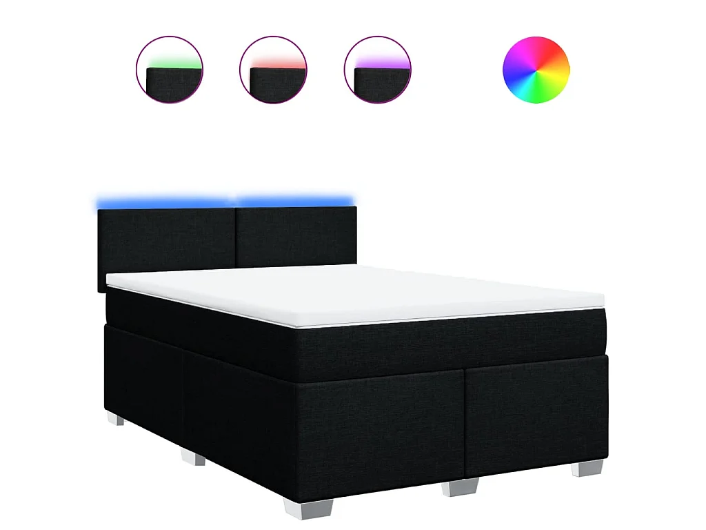 Cama box spring con colchón tela negro 140x200 cm