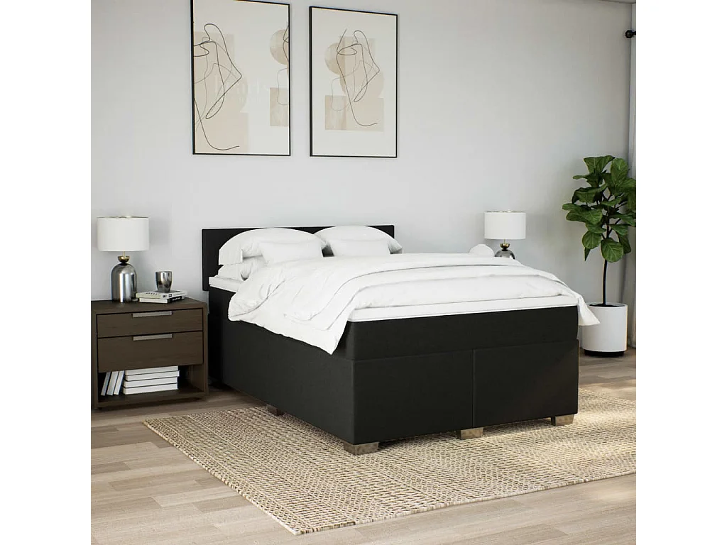 Cama box spring con colchón tela negro 140x200 cm
