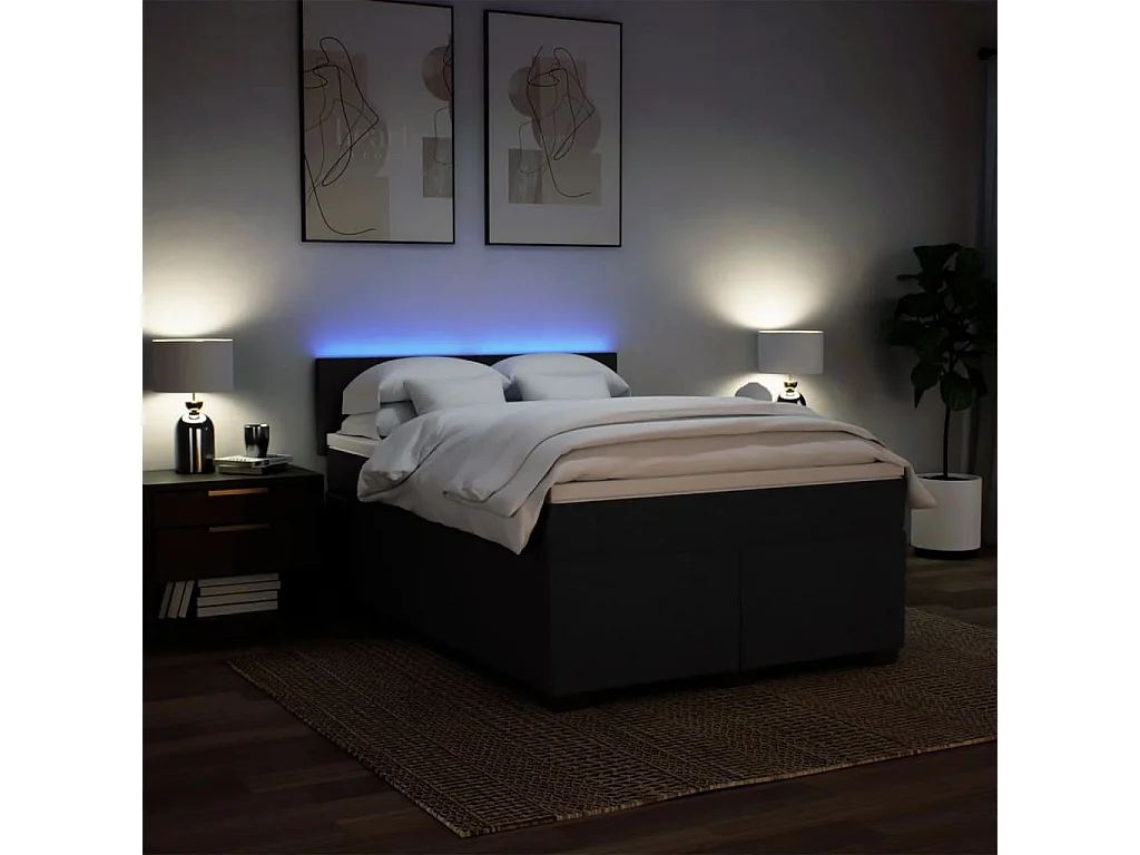 Cama box spring con colchón tela negro 140x200 cm