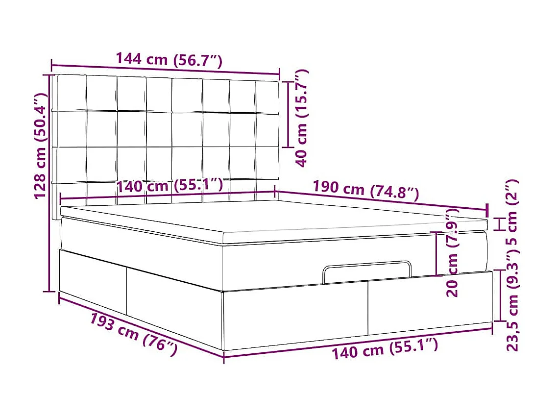 Ottoman-Bett mit Matratze Hellgrau 140x190 cm Stoff