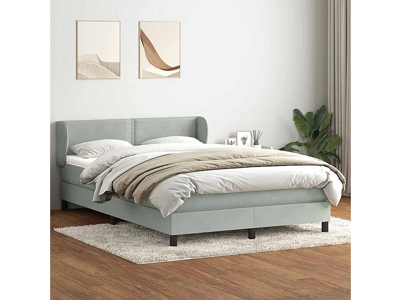 Cama com molas/colchão 160x220 cm veludo cinzento-claro