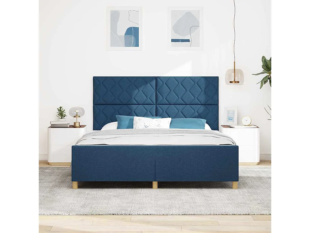 Estrutura da Cama com cabeceira Azul 180 x 200 cm tecido