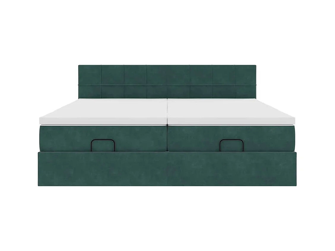 Cadre de lit ottoman avec matelas vert foncé 180x200cm velours