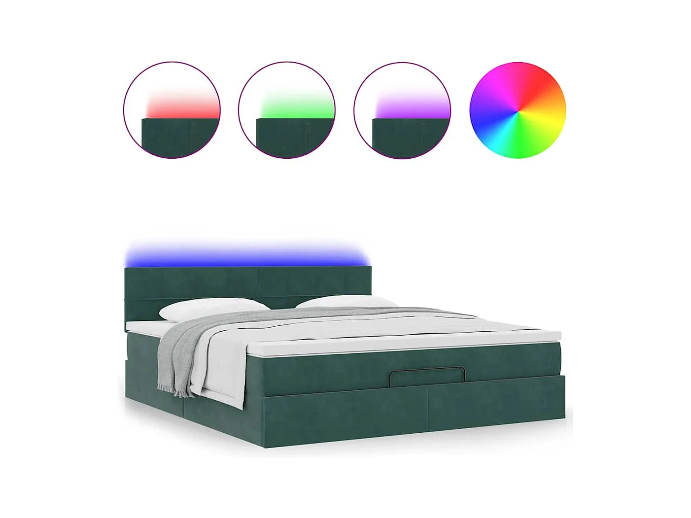 Cadre de lit ottoman avec matelas vert foncé 160x200 cm velours