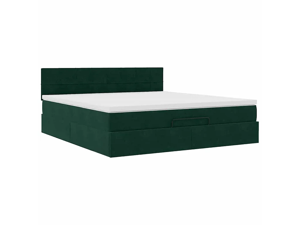 Ottoman-Bett mit Matratze & LEDs Dunkelgrün 160x200 cm Samt