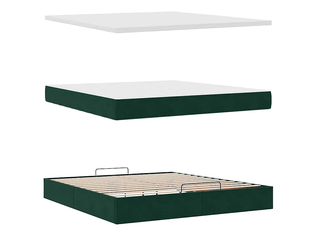 Ottoman-Bett mit Matratze & LEDs Dunkelgrün 160x200 cm Samt