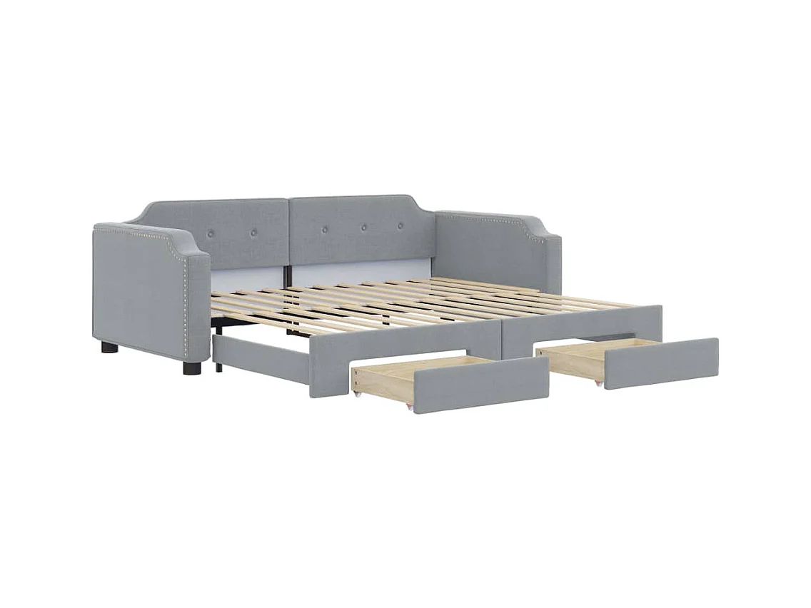 Tagesbett Ausziehbar mit Schubladen Hellgrau 100x200 cm Stoff