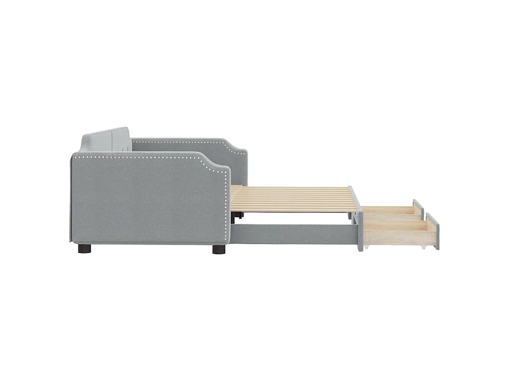 Tagesbett Ausziehbar mit Schubladen Hellgrau 100x200 cm Stoff