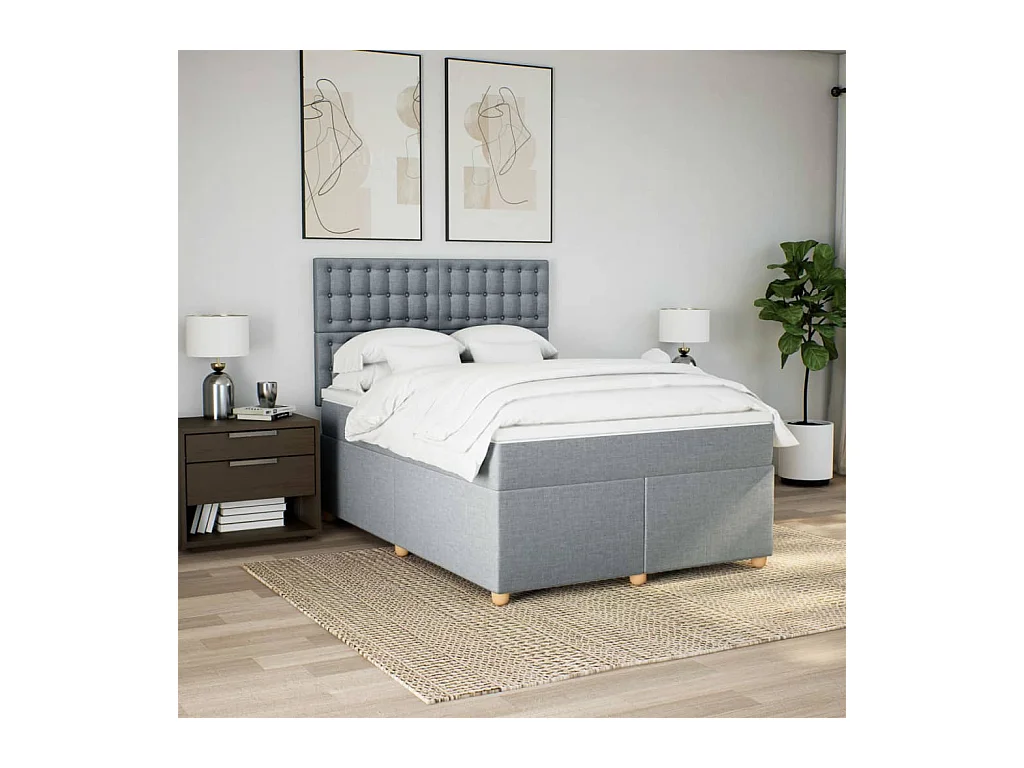 Sommier à lattes de lit avec matelas Gris clair 160x200cm Tissu