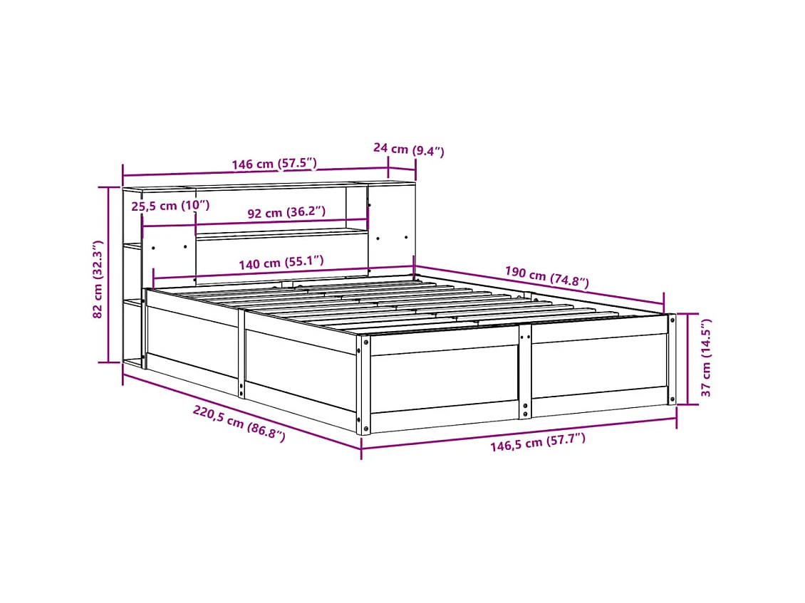 Cadre de lit sans matelas blanc 140x190 cm bois de pin massif