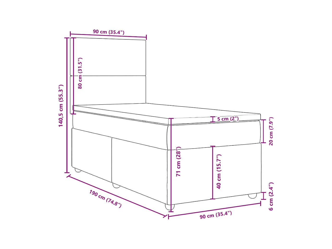 Boxspringbett mit Matratze Creme 90x190 cm Stoff