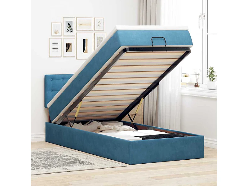 Ottoman bed met matras 90x200cm fluweel donkerblauw