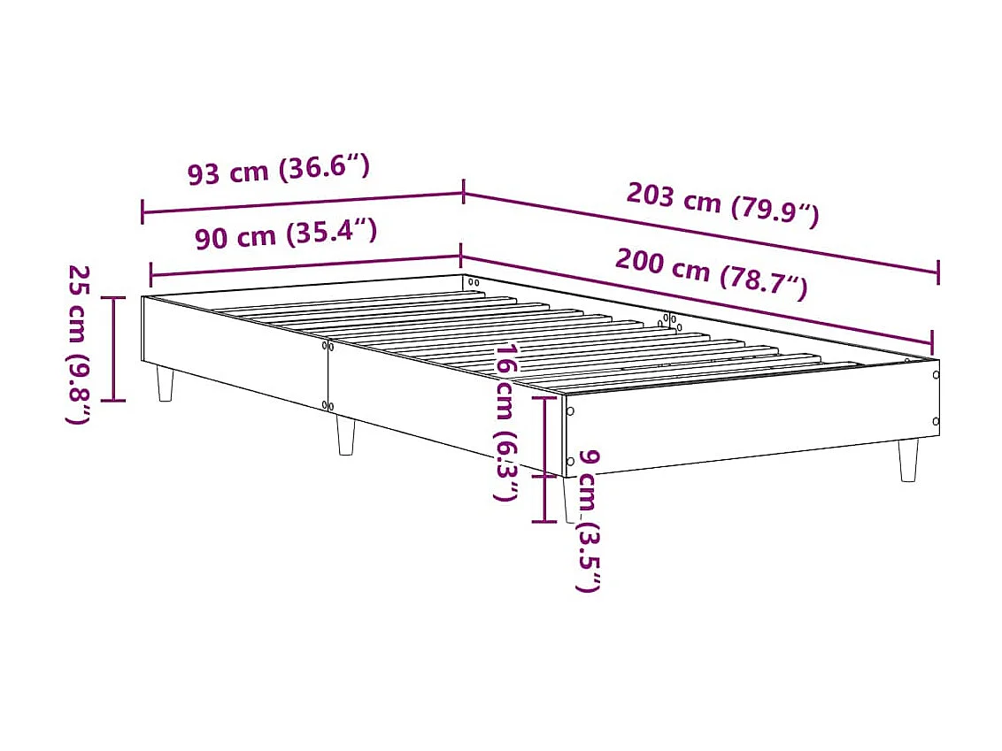 Bedframe Zwart eiken 90 x 200 cm Bewerkt hout