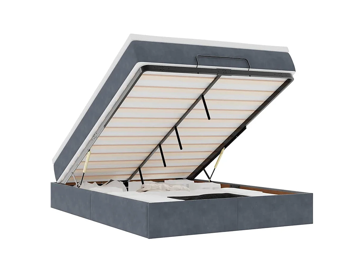 Cadre de lit ottoman avec matelas gris foncé 140x190 cm velours