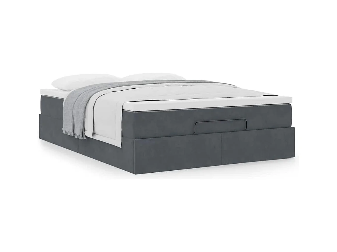 Cadre de lit ottoman avec matelas gris foncé 140x190 cm velours