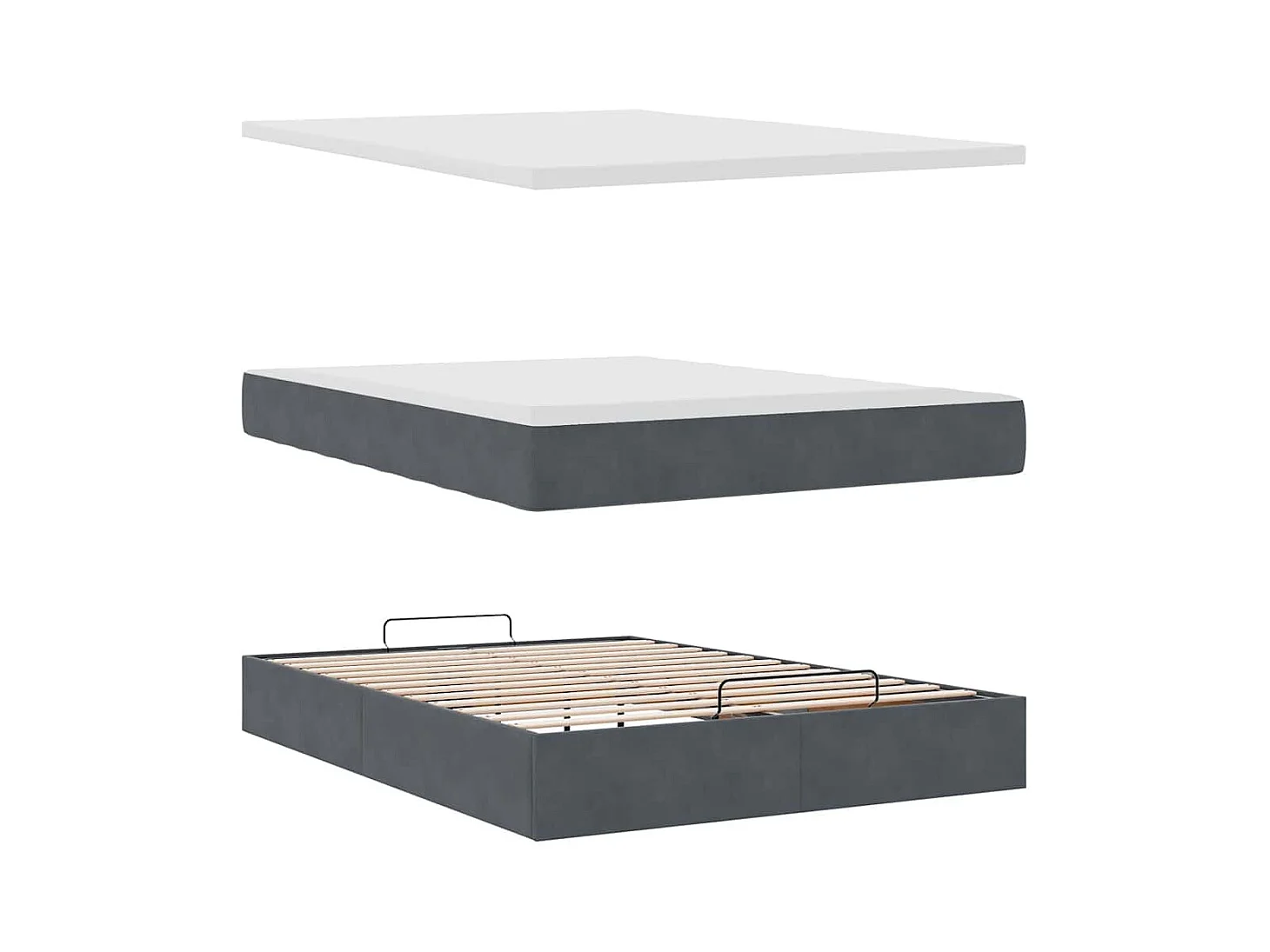 Cadre de lit ottoman avec matelas gris foncé 140x190 cm velours