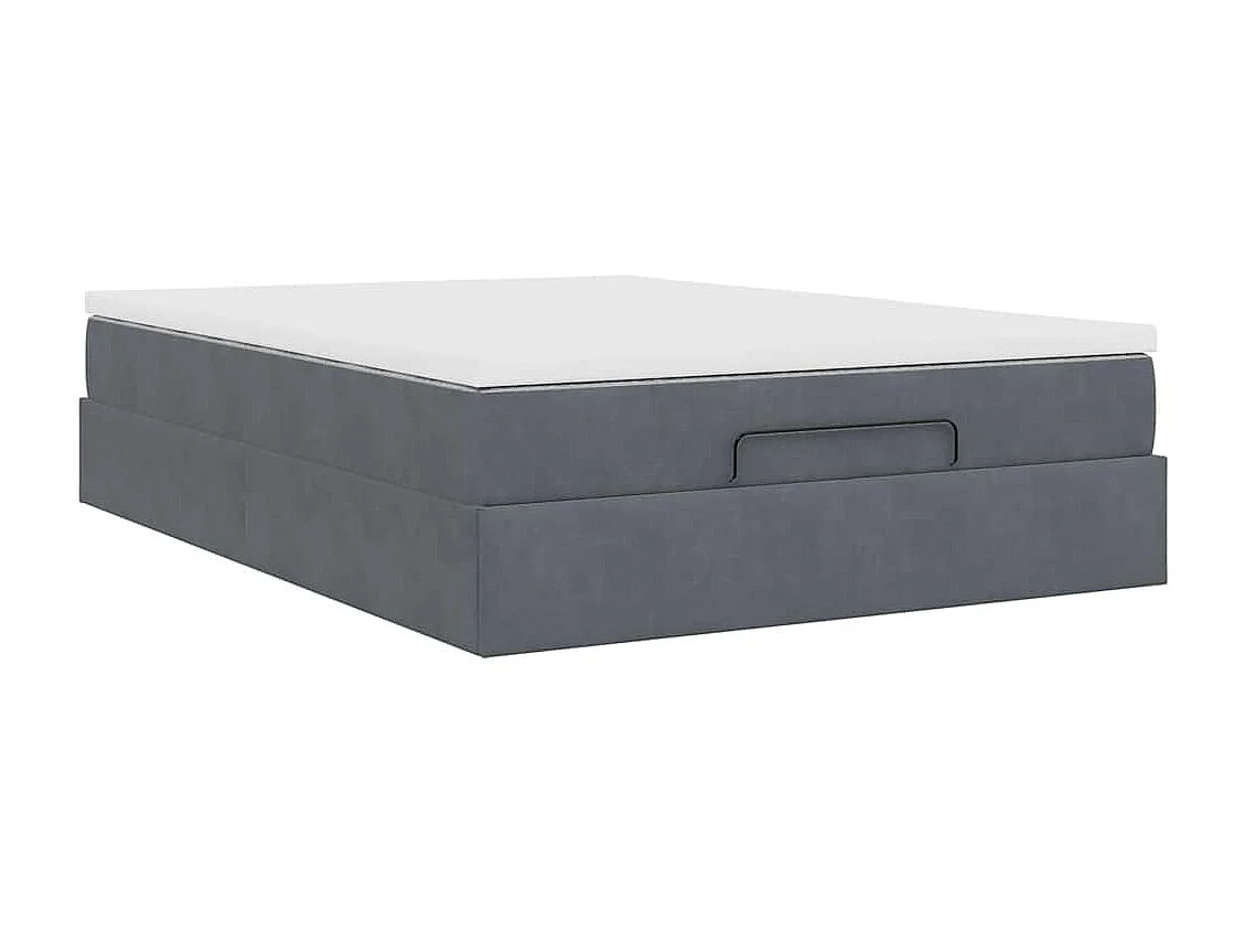 Cadre de lit ottoman avec matelas gris foncé 140x190 cm velours