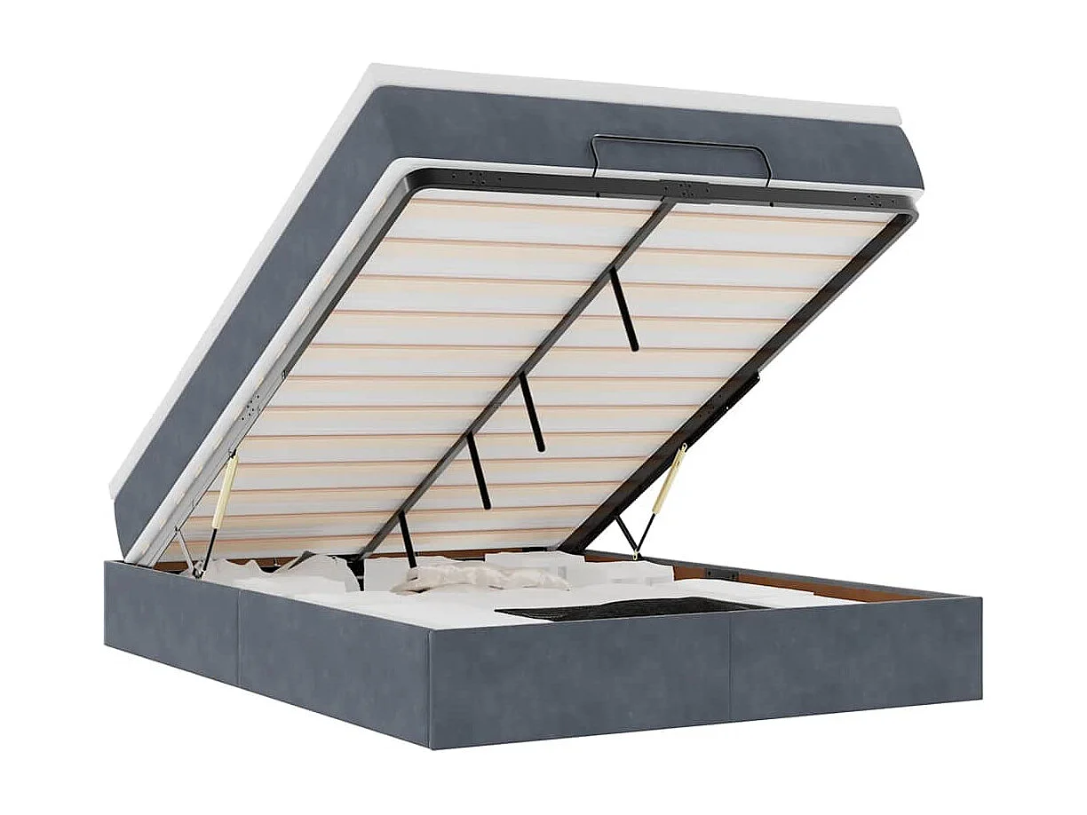 Estructura cama otomana colchón terciopelo gris oscuro