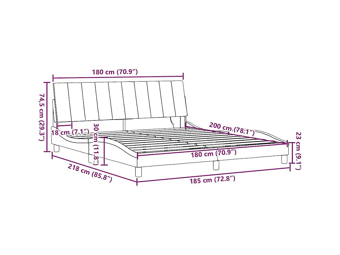 Cadre de lit sans matelas noir 180x200 cm tissu