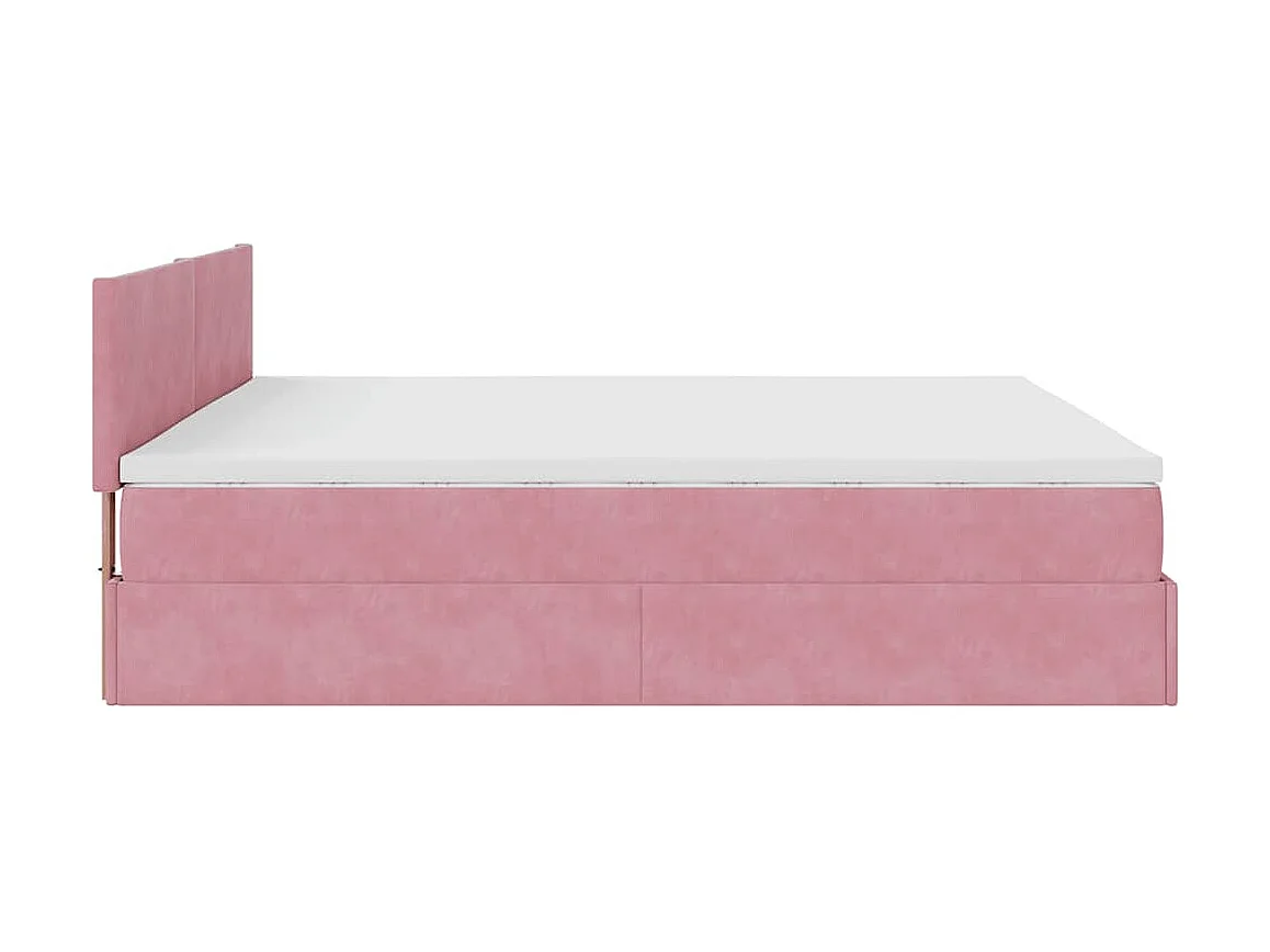 Cadre de lit ottoman avec matelas rose 160x200 cm velours