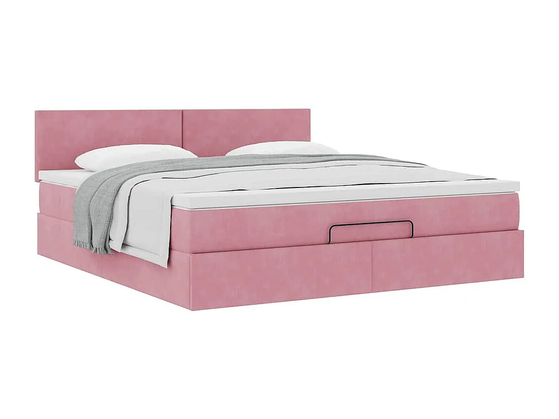 Cadre de lit ottoman avec matelas rose 160x200 cm velours