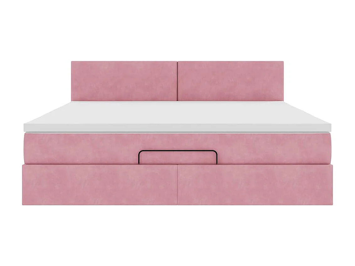 Cadre de lit ottoman avec matelas rose 160x200 cm velours