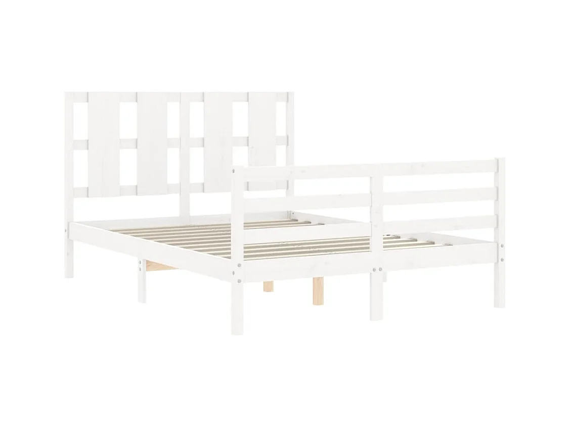 Bedframe met hoofdbord massief hout wit 140x200 cm