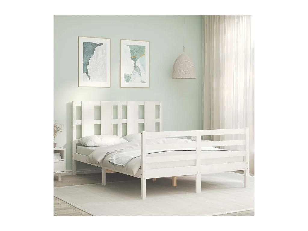 Cadre de lit sans matelas blanc 140x200 cm bois massif