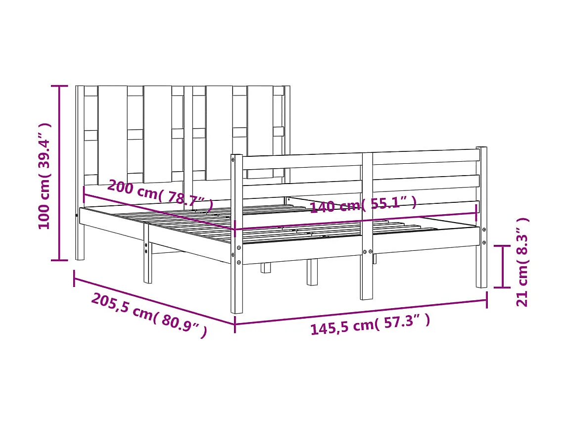 Cadre de lit sans matelas blanc 140x200 cm bois massif