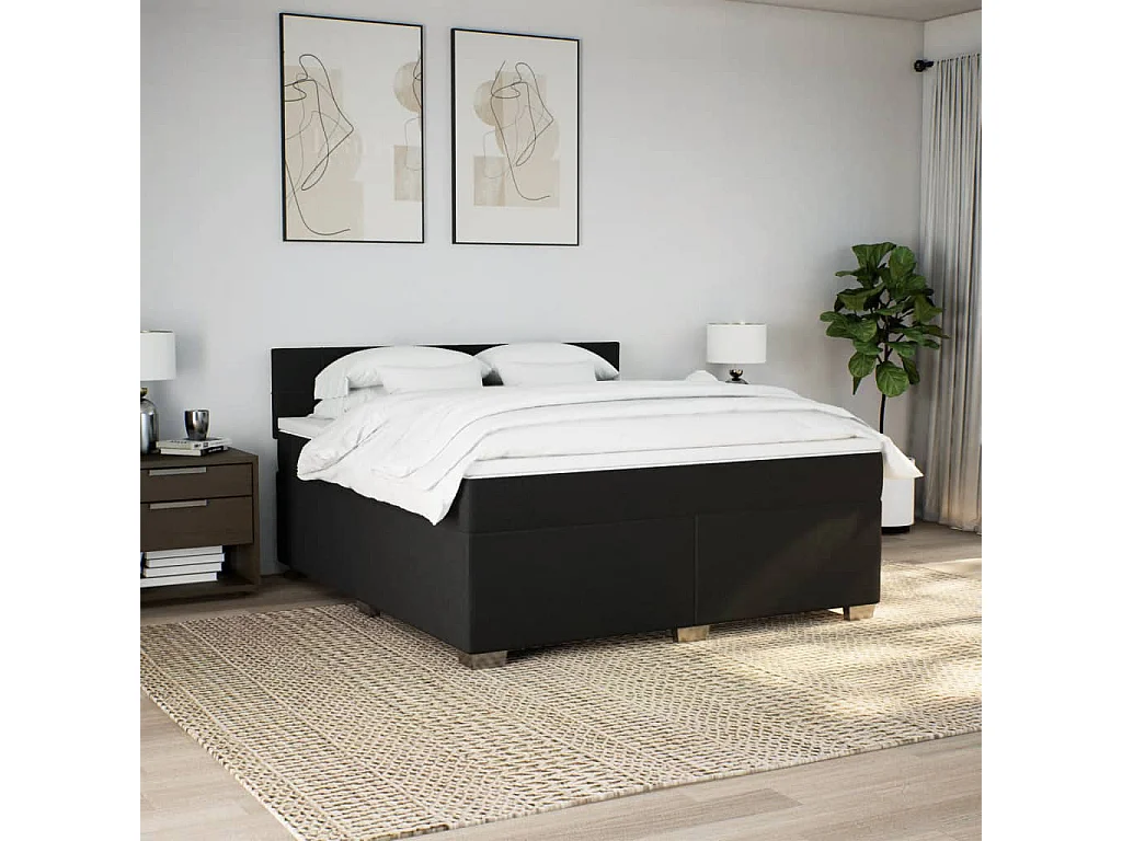 Giroletto a Molle con Materasso Nero 180x200 cm in Tessuto