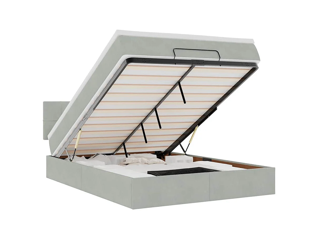 Ottoman bed met matras 140x190cm fluweel lichtgrijs