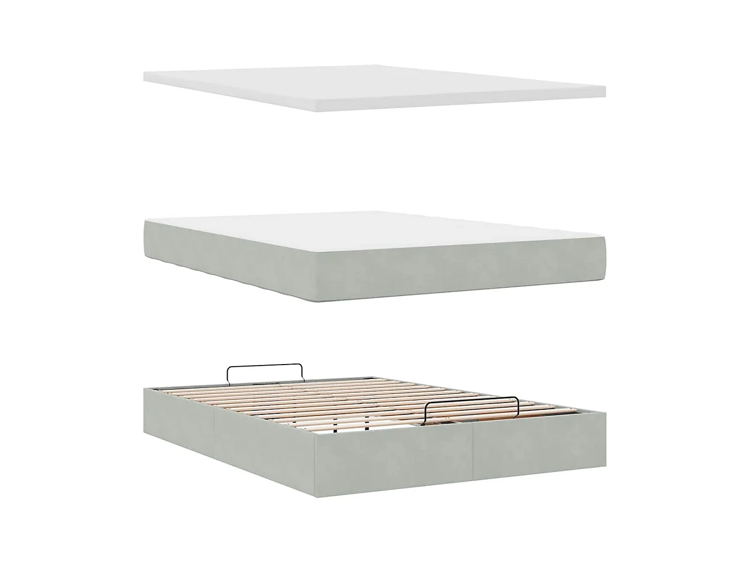 Ottoman bed met matras 140x190cm fluweel lichtgrijs