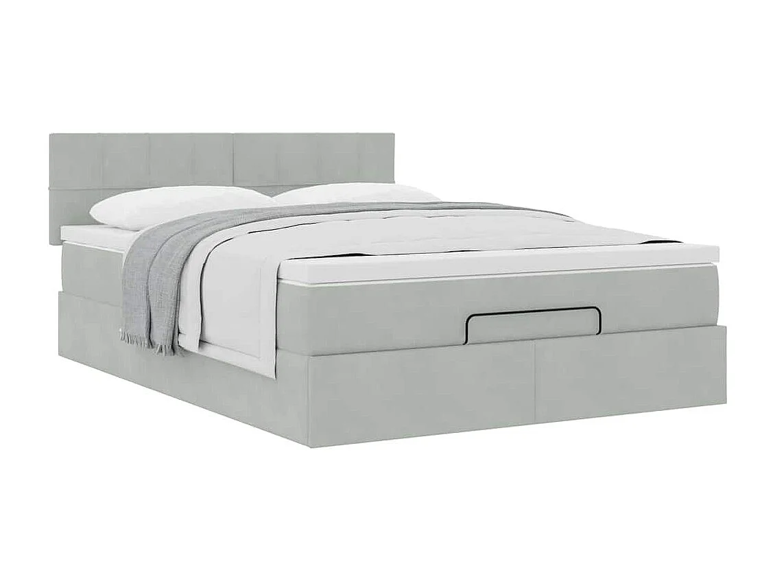 Ottoman bed met matras 140x190cm fluweel lichtgrijs