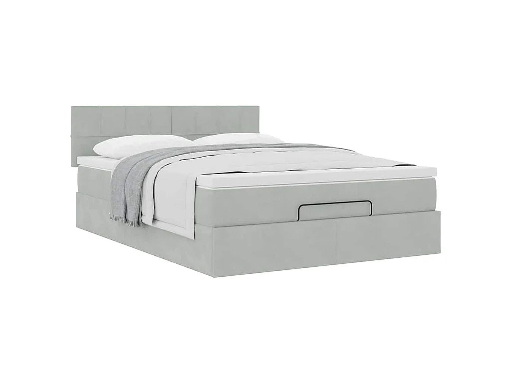 Ottoman-Bett mit Matratze Hellgrau 140x190 cm Samt
