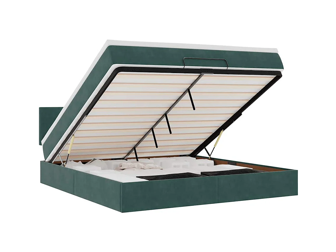Cadre de lit ottoman avec matelas vert foncé 160x200 cm velours