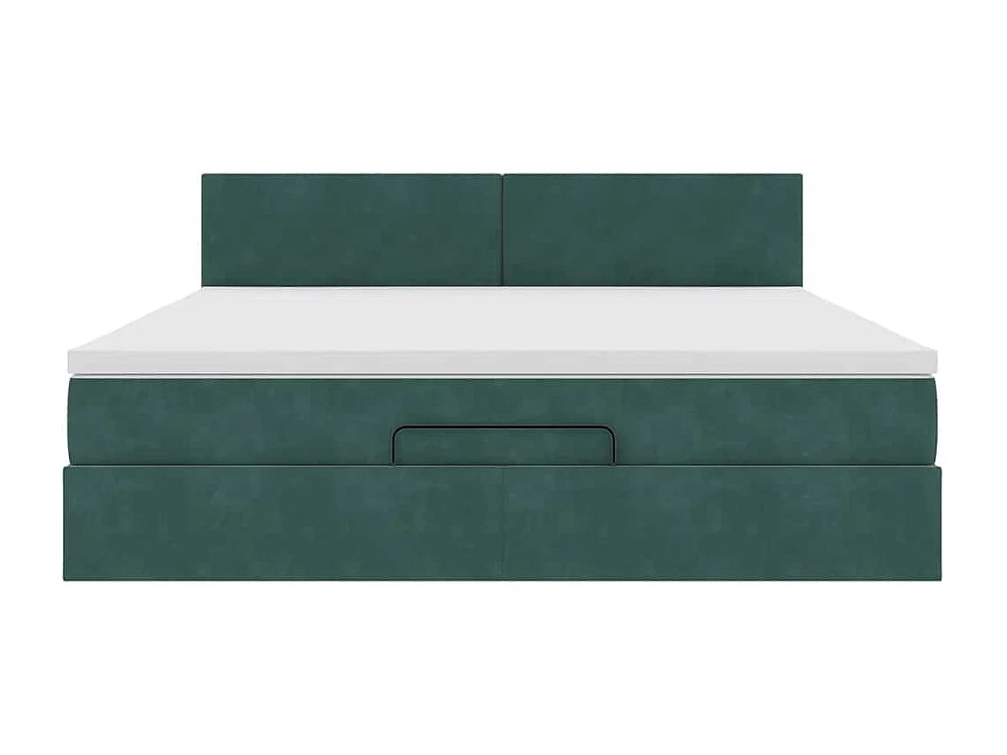Cadre de lit ottoman avec matelas vert foncé 160x200 cm velours