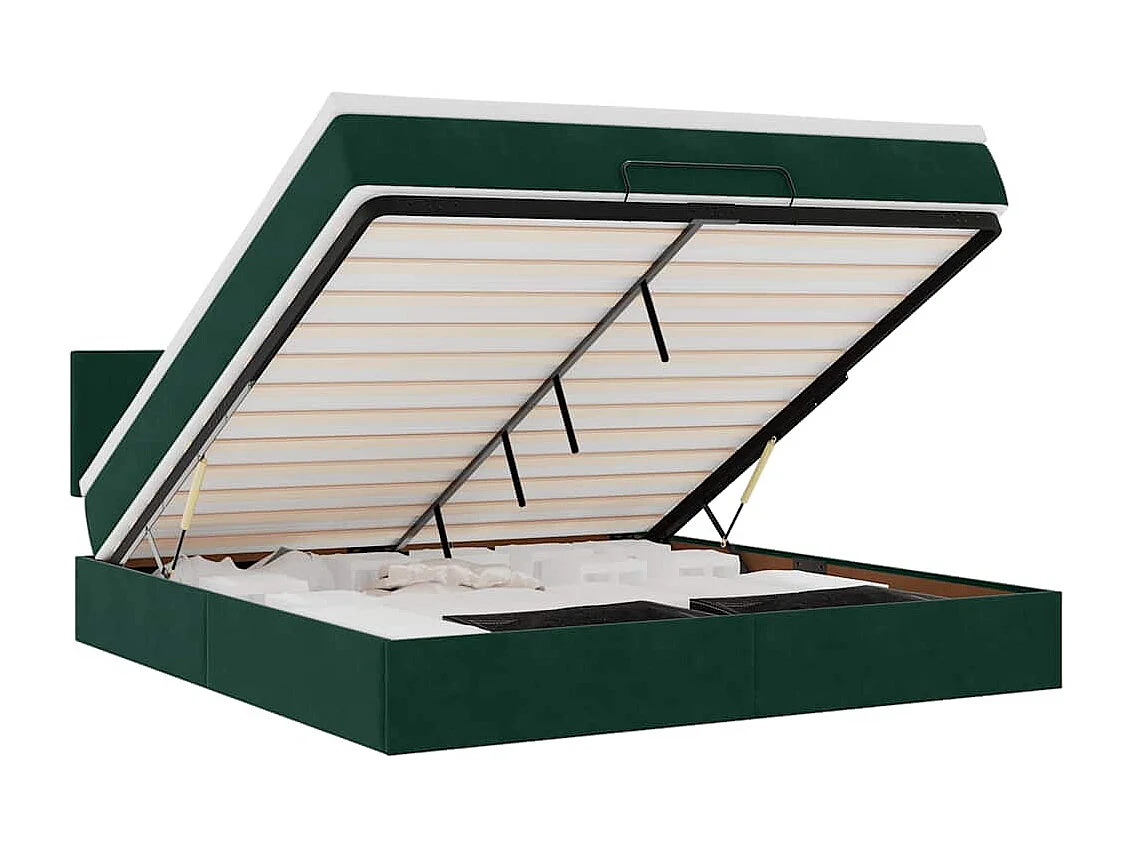 Cadre de lit ottoman avec matelas vert foncé 160x200 cm velours