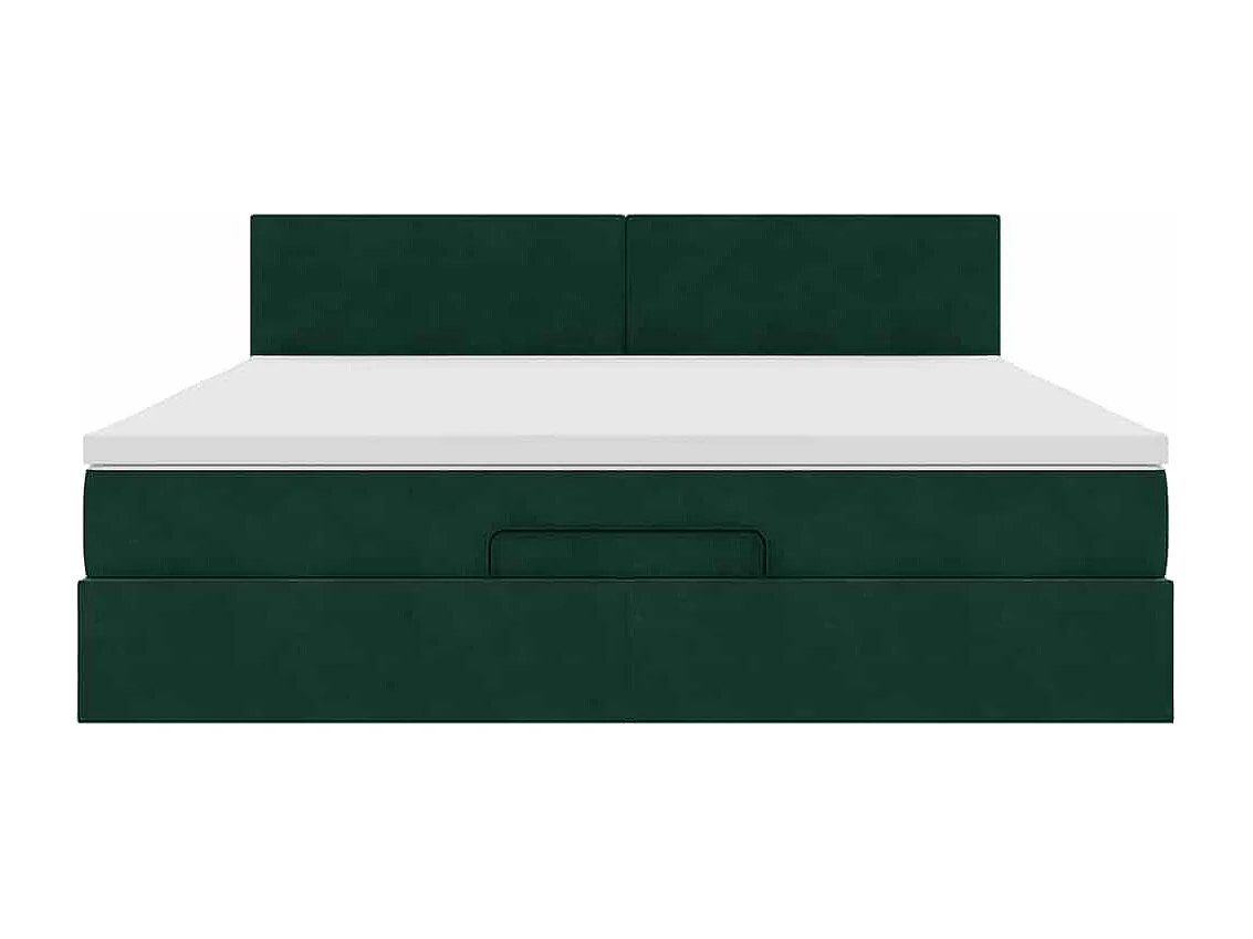 Cadre de lit ottoman avec matelas vert foncé 160x200 cm velours