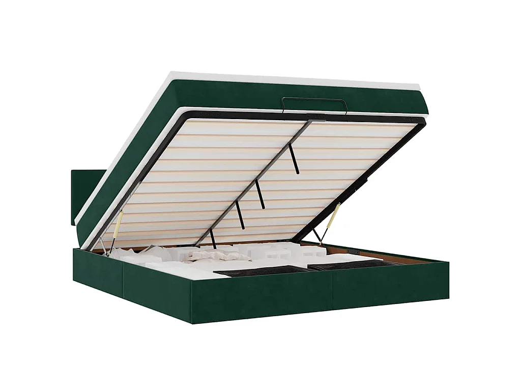 Estructura de cama otomana con colchón verde oscuro 160x200 cm