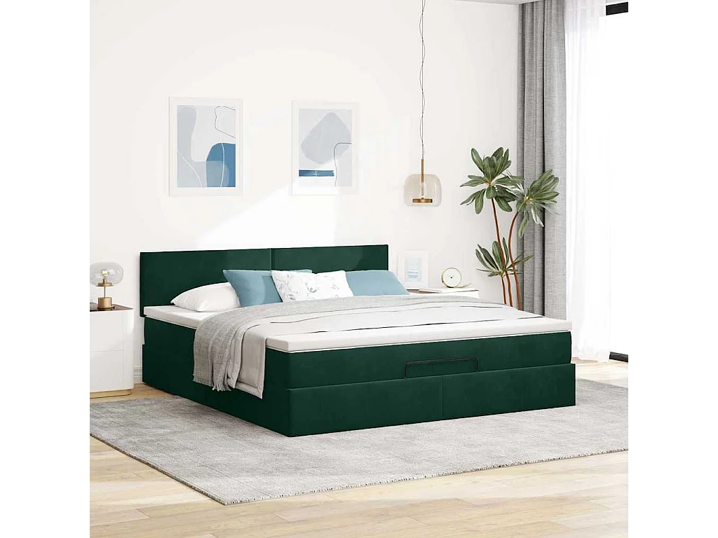 Estructura de cama otomana con colchón verde oscuro 160x200 cm