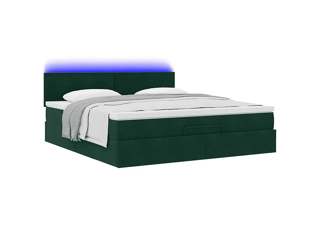 Cadre de lit ottoman avec matelas vert foncé 160x200 cm velours